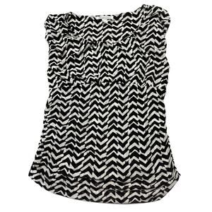 Y2K Kenneth Cole Women Blouse Size M Brown Chevron Nylon Lightweight Cap Sleeves